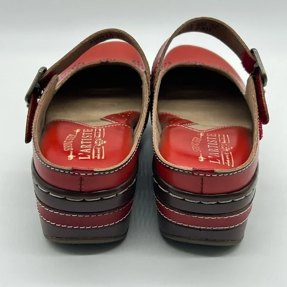 Spring Step L’Artiste Aneria Red Mary Jane Leather Clogs Size 37 (US 6.5–7) NWB - Picture 6 of 12
